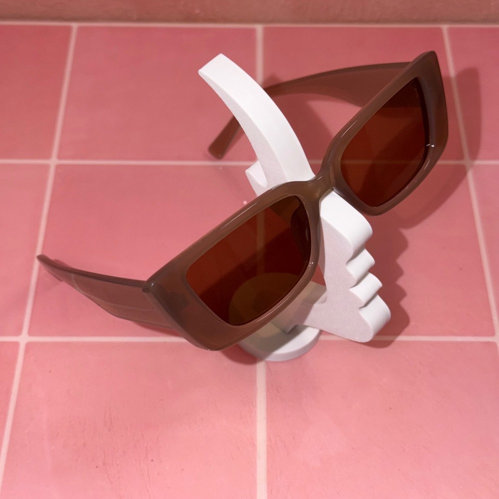 Brown Rectangular Sunglasses Y2K Retro Slim Frame with Case